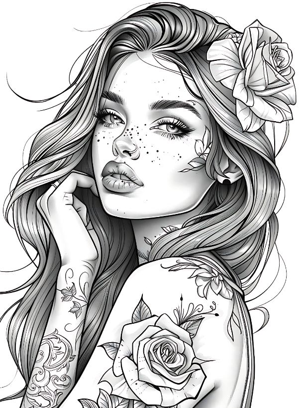 Beautiful Tattooed Girl Coloring Pages