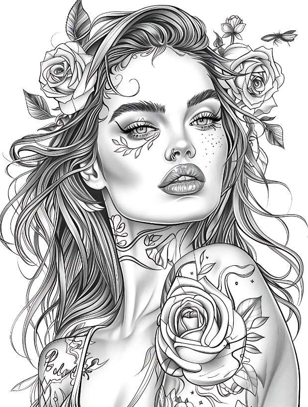 Beautiful Tattooed Girl Coloring Pages