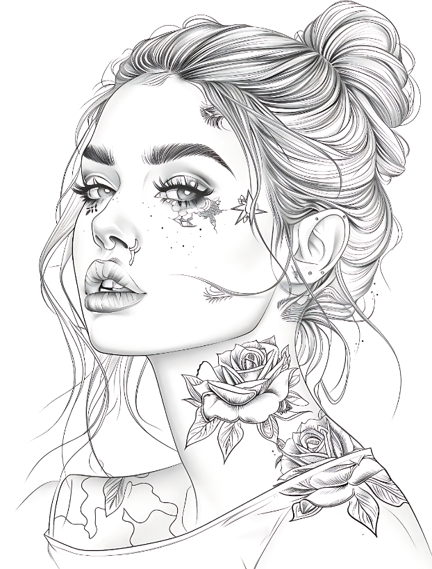 Beautiful Tattooed Girl Coloring Pages