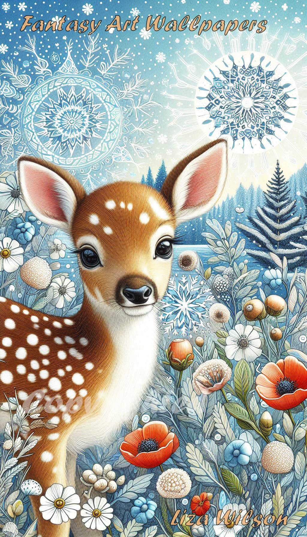 fawns, spirograph, frosty lakes, humming birds, flowers, trees, christmas wallpaper, winter wallpapers