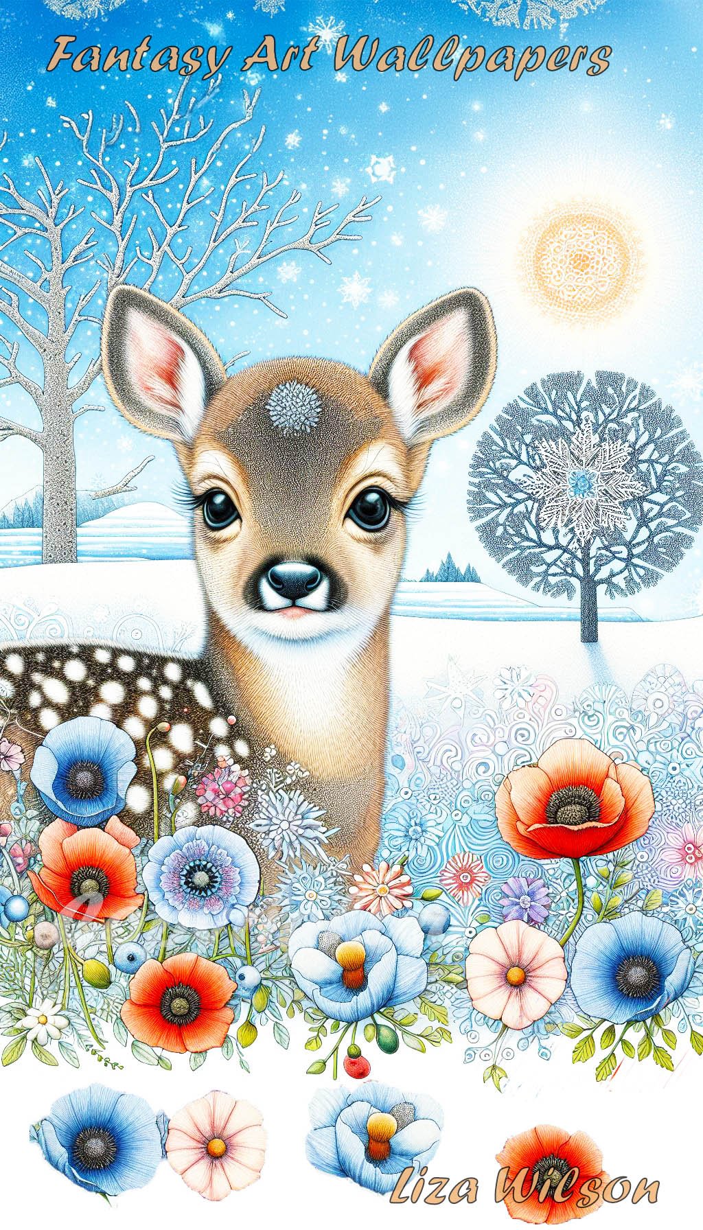 fawns, spirograph, frosty lakes, humming birds, flowers, trees, christmas wallpaper, winter wallpapers