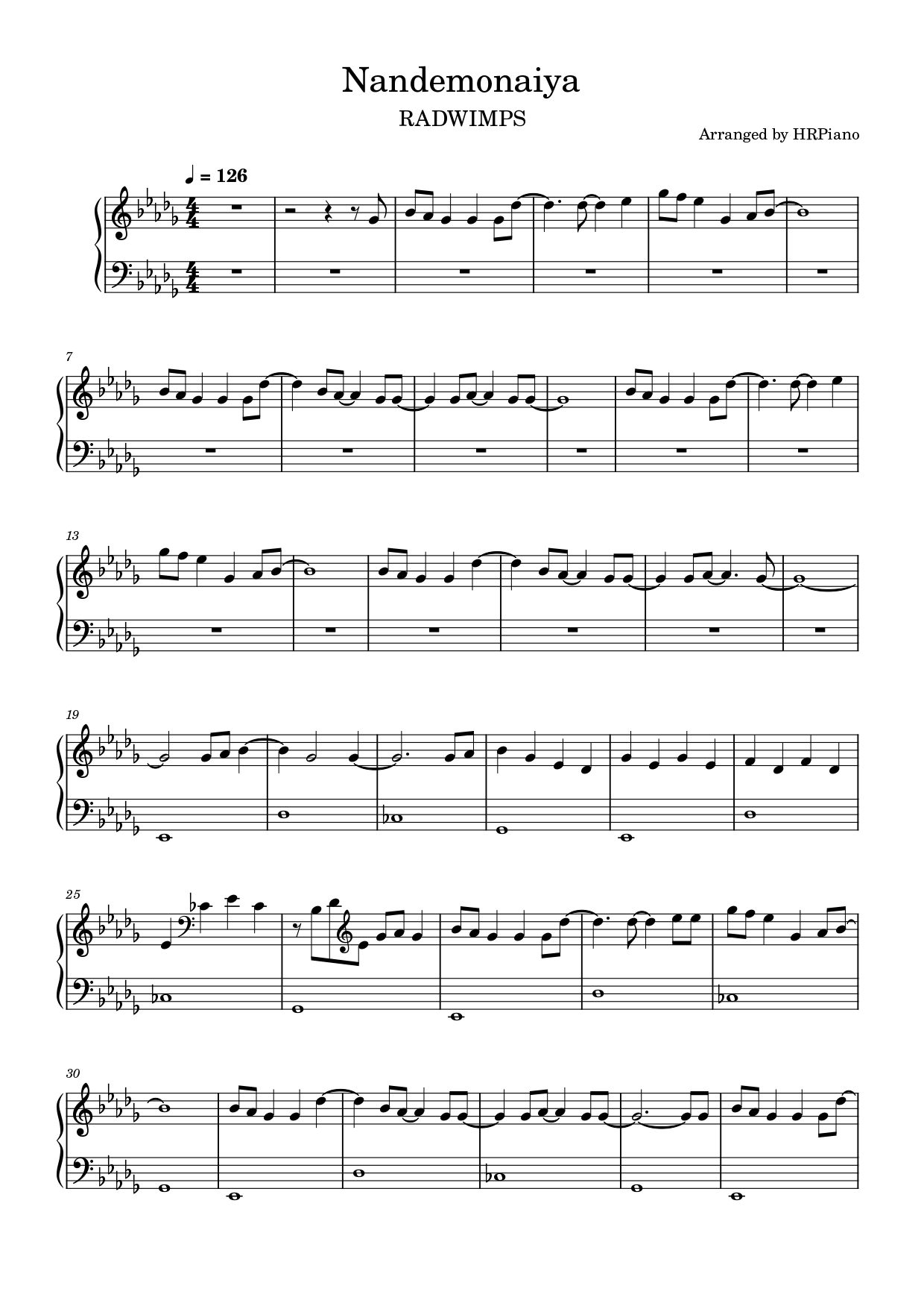 Nandemonaiya Cover RADWIMPS Nandemonaiya Music Sheet