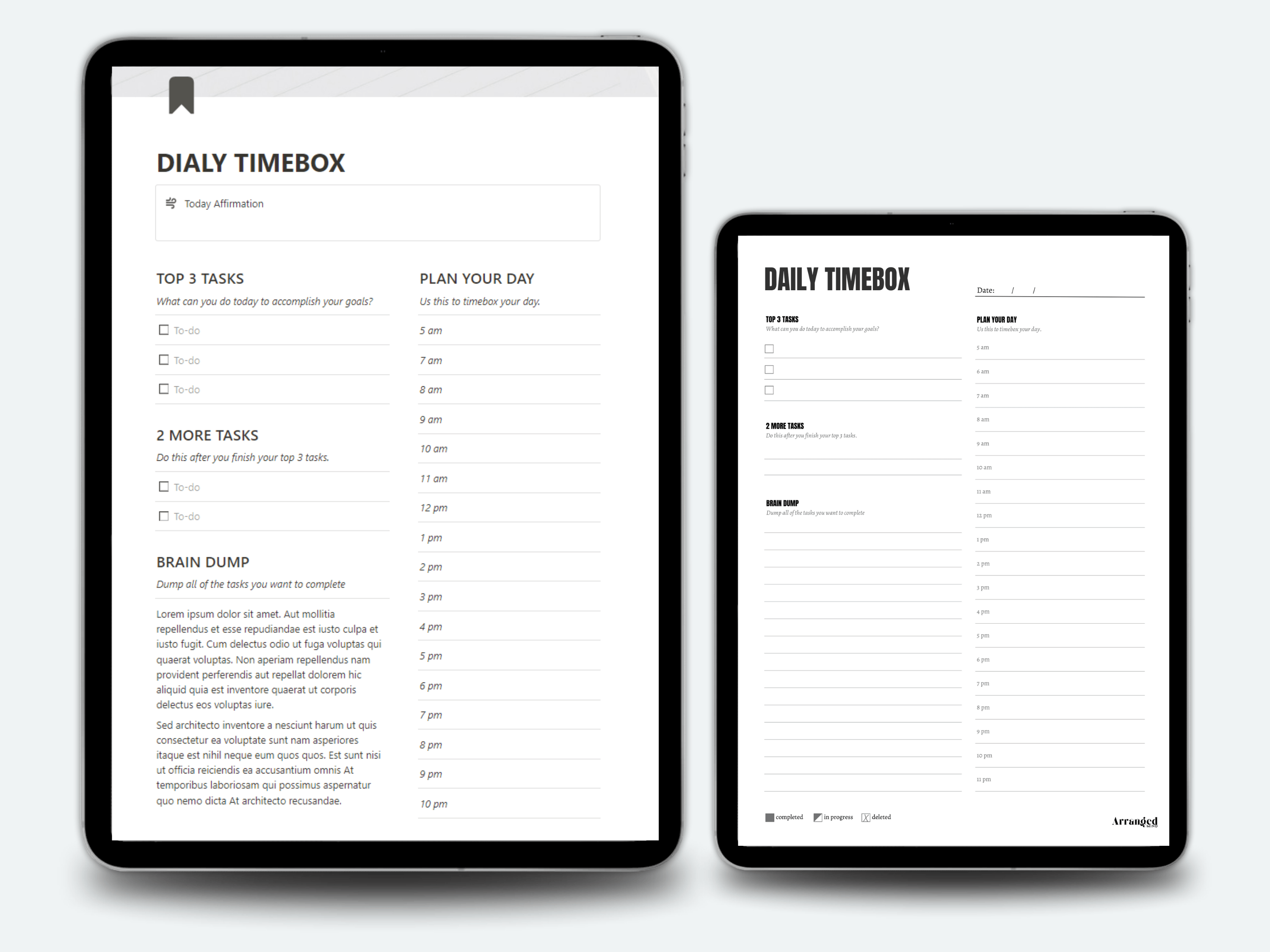 Daily Timebox | Print A4, US Letter | Notion Template | Digital Template