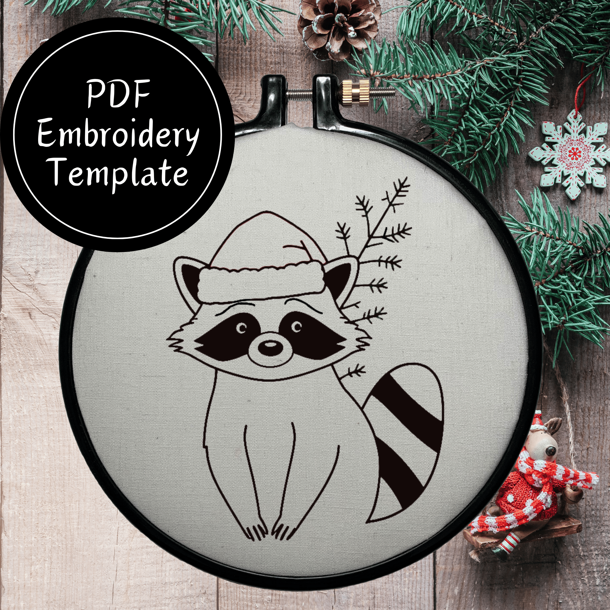Raccoon Christmas Hand Embroidery Pattern DIY Embroidery - Payhip