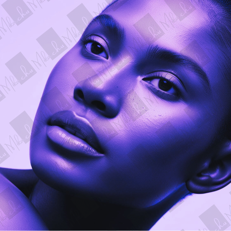 Glamour shot in purple of female with dewy skin