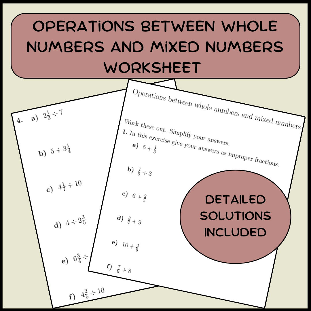 Operations With Mixed Numbers Worksheet.pdf Operations between whole numbers and mixed numbers worksheet (with ...