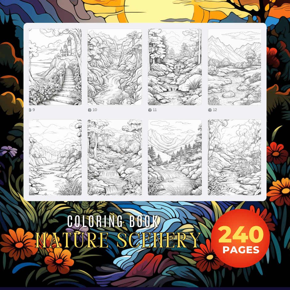 Adult Coloring Book Nature Scenery - Warong Buku