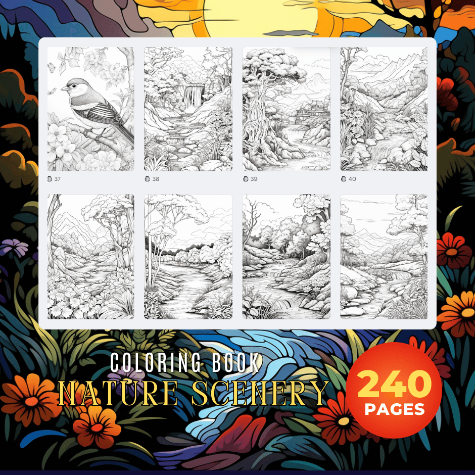 Adult Coloring Book Nature Scenery - Warong Buku