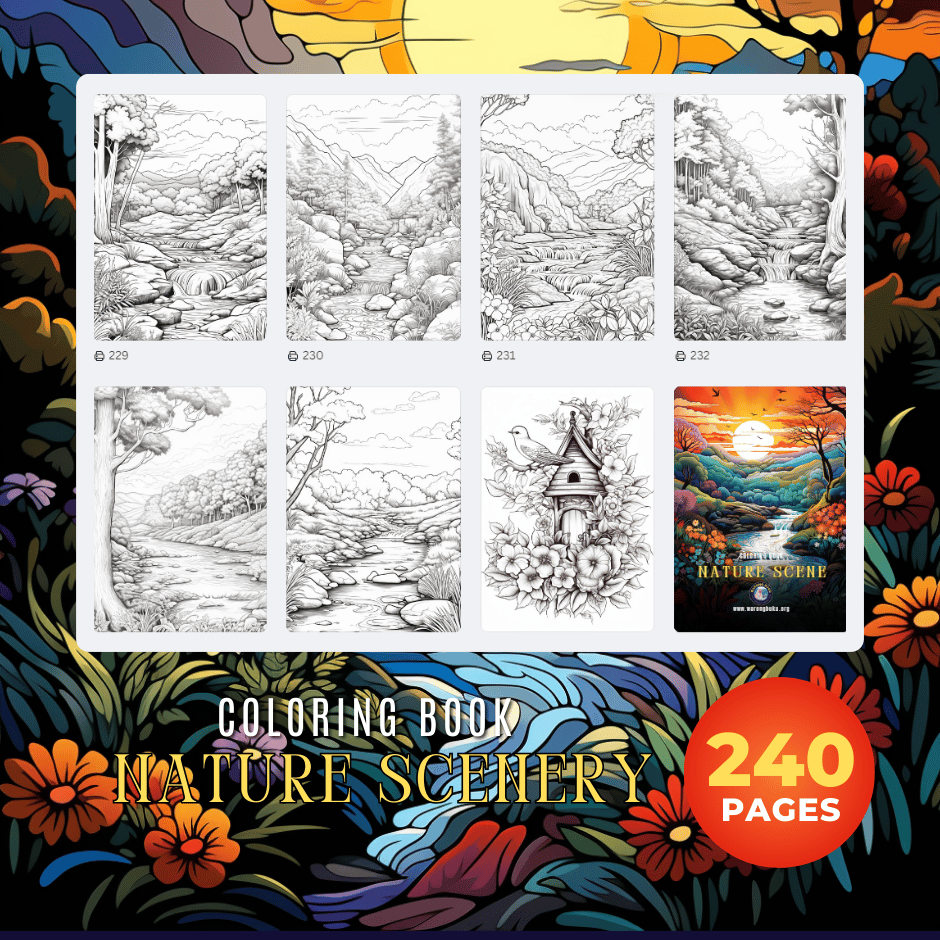 Adult Coloring Book Nature Scenery - Warong Buku