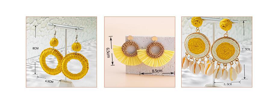 Beautiful Yellow Woven Lafite Earrings for Tourism and Vacation