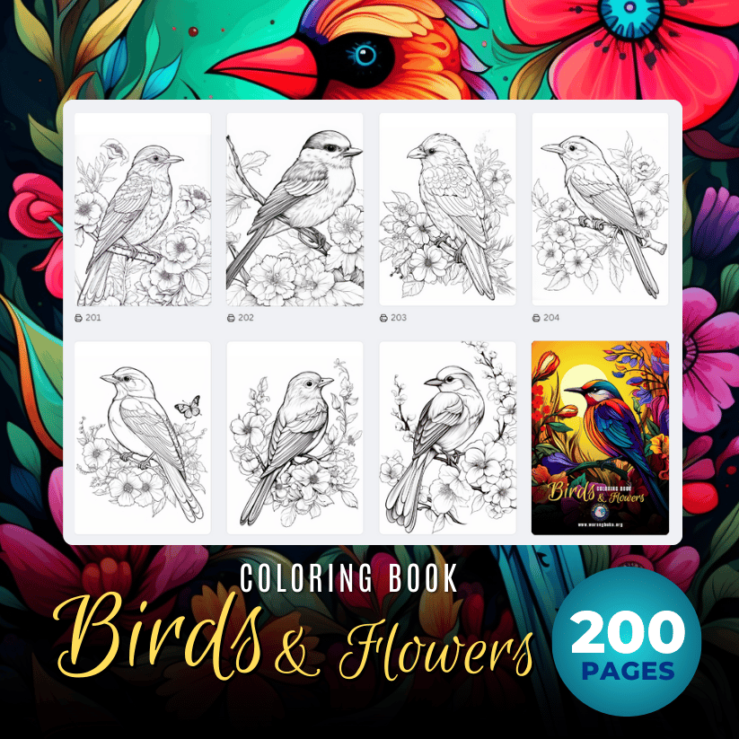 Adult Coloring Book Birds and Flowers - Warong Buku, eBook