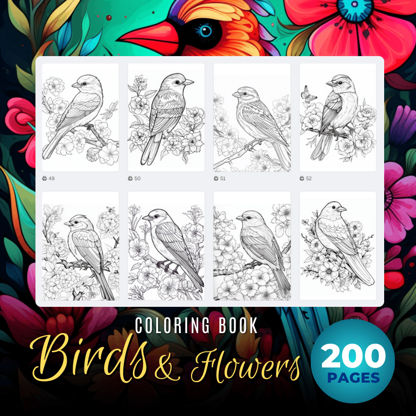 Adult Coloring Book Birds and Flowers - Warong Buku, eBook