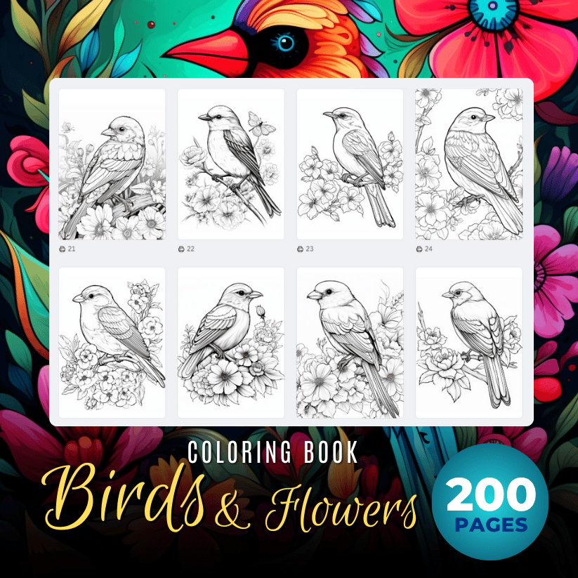 Adult Coloring Book Birds and Flowers - Warong Buku, eBook