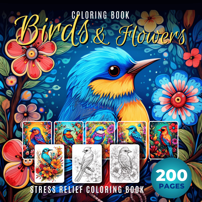 Adult Coloring Book Birds and Flowers - Warong Buku, eBook