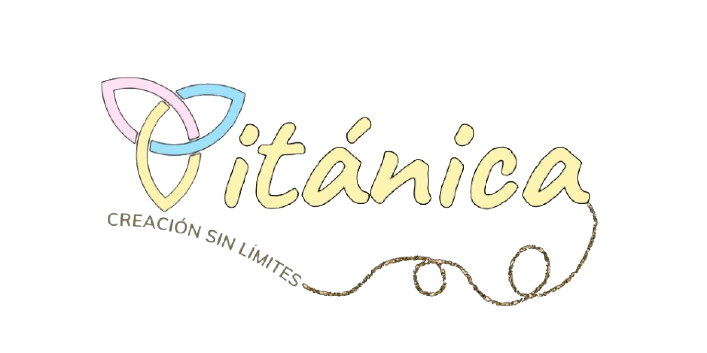 Logo Titánica-triqueta tricolor colores azul, rosa y amarillo pastel-cordel con mensaje Creación sin límites