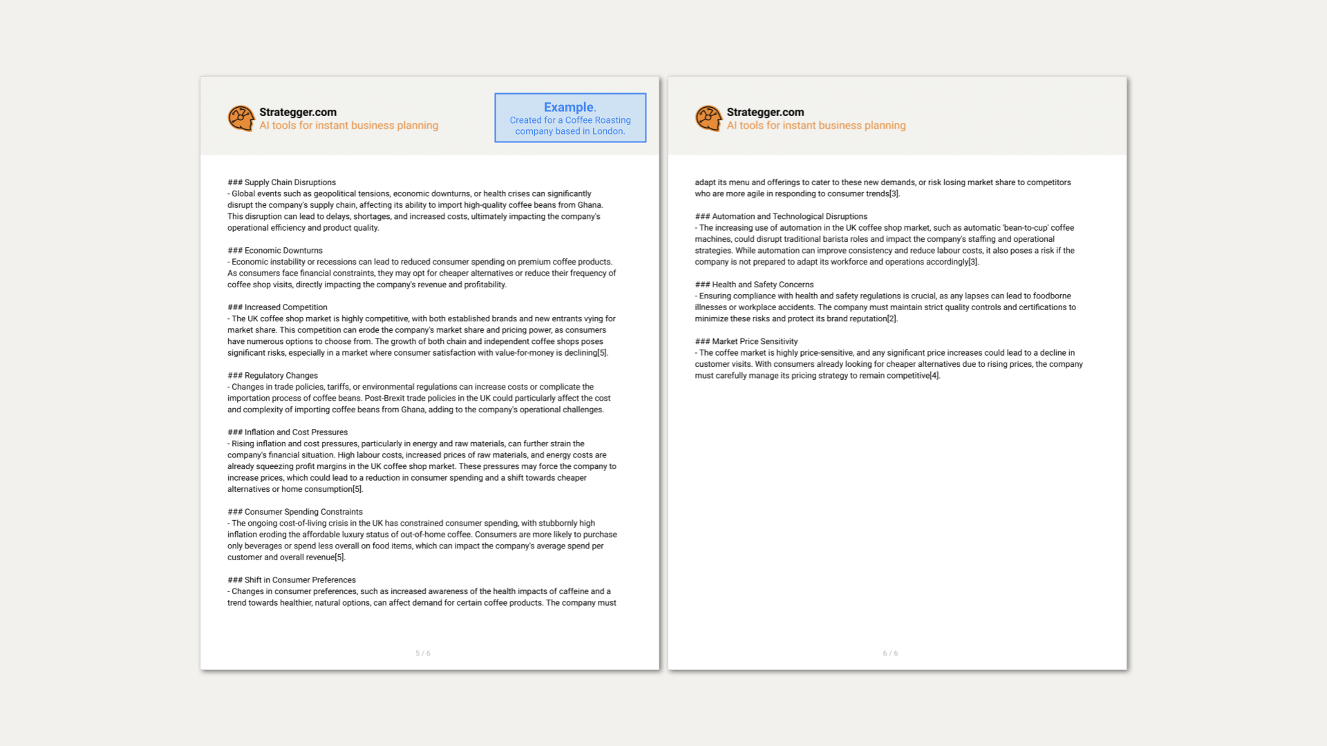 Example of a SWOT analysis generated by Strategger.com's AI-powered Business Analysis Generator. This image highlights key insights into strengths, weaknesses, opportunities, and threats, showcasing how the tool provides quick, automated, and data-driven business analysis. Strategger.com’s AI technology helps businesses streamline strategic planning, enhance decision-making, and drive growth with tailored, actionable insights."  Keywords List (for SEO purposes):  SWOT analysis generator AI-driven business analysis Business strategy tool Automated SWOT analysis AI business insights Strategic planning tool Data-driven decision making Tailored business analysis SWOT analysis example Business planning automation Growth strategy Business performance analysis AI-powered business tools Business insights software