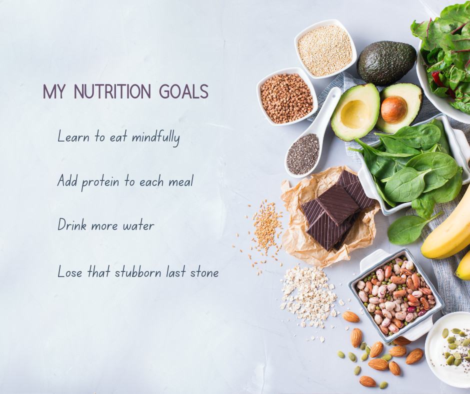 healthy food and a list of nutrition goals