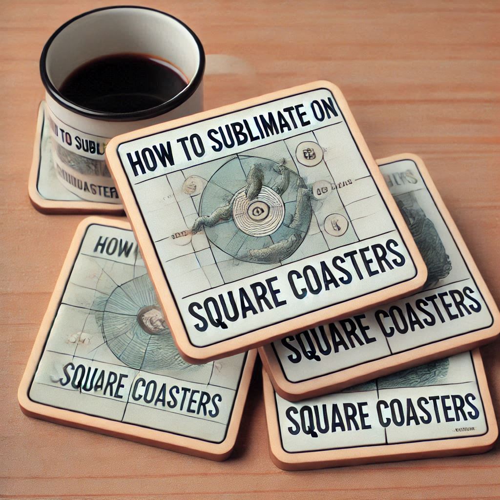 Image illustrating a complete guide on how to sublimate square coasters, showcasing materials, tools, and techniques for creating vibrant and durable designs.