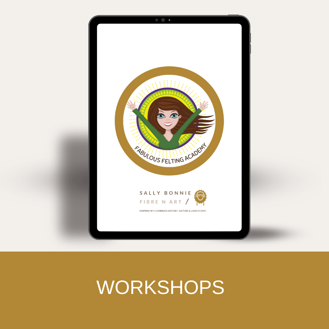 woman with her hands in the air above a fabulous felting academy logo