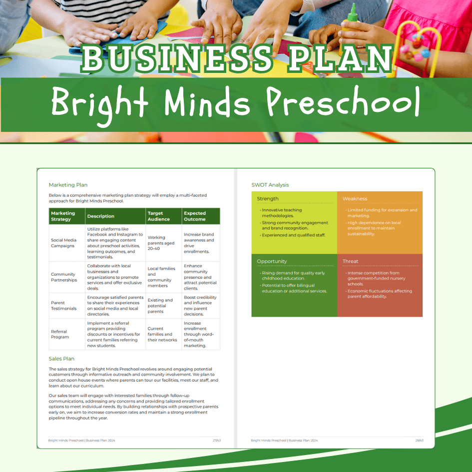 BUSINESS PLAN TEMPLATE - Preschool & Day Care, Warong Buku