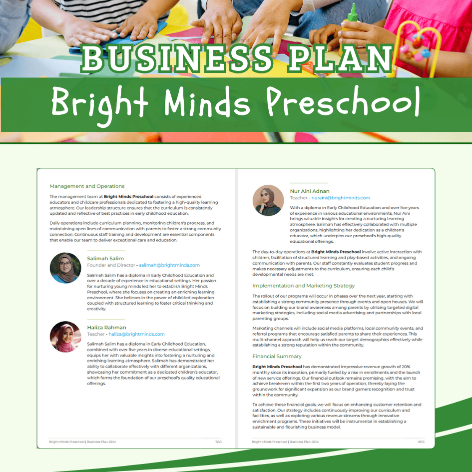 BUSINESS PLAN TEMPLATE - Preschool & Day Care, Warong Buku
