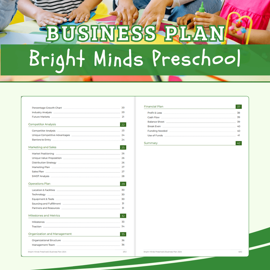 BUSINESS PLAN TEMPLATE - Preschool & Day Care, Warong Buku
