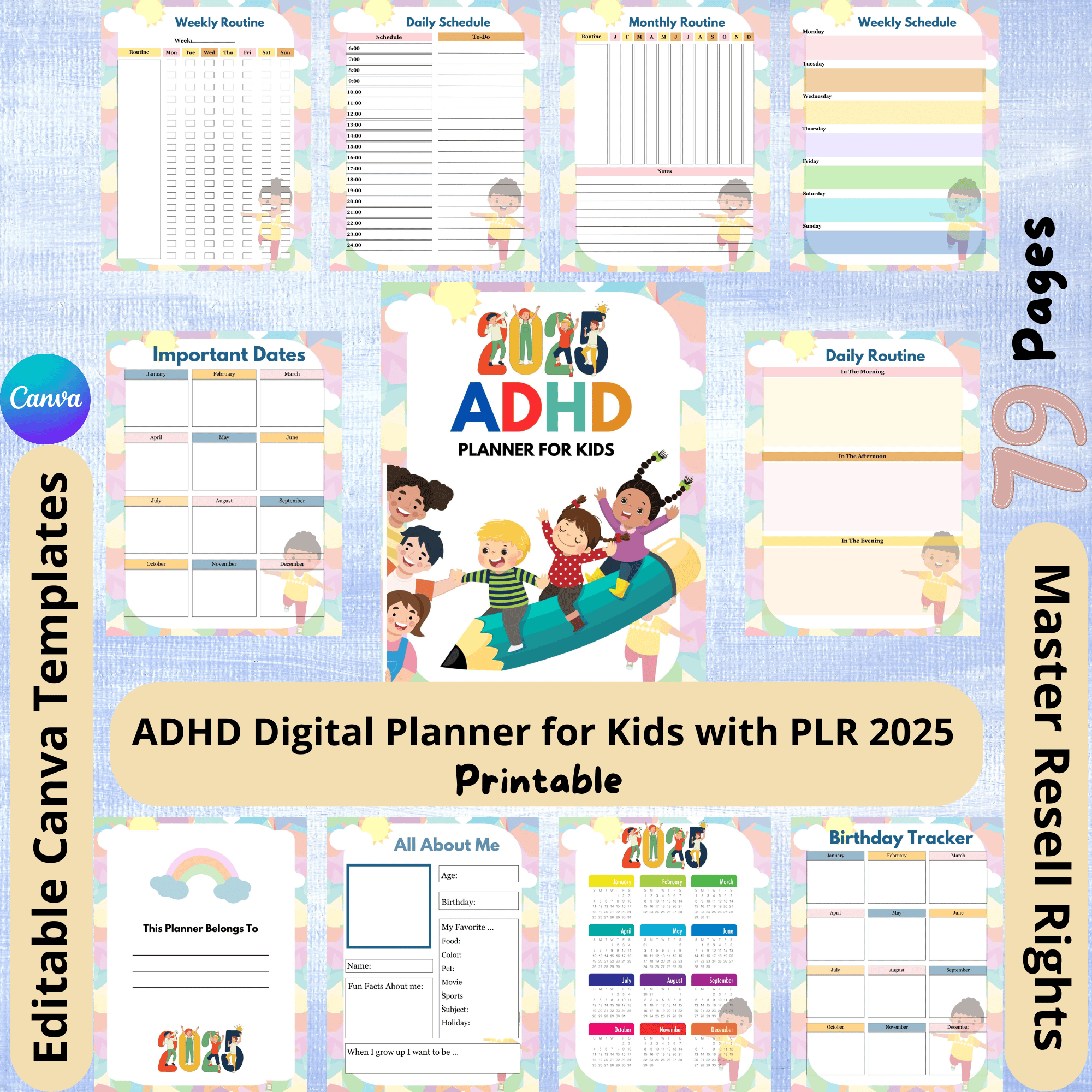 ADHD Digital Planner for Kids 2025 with PLR Resell Rights, ADHD Planner ...