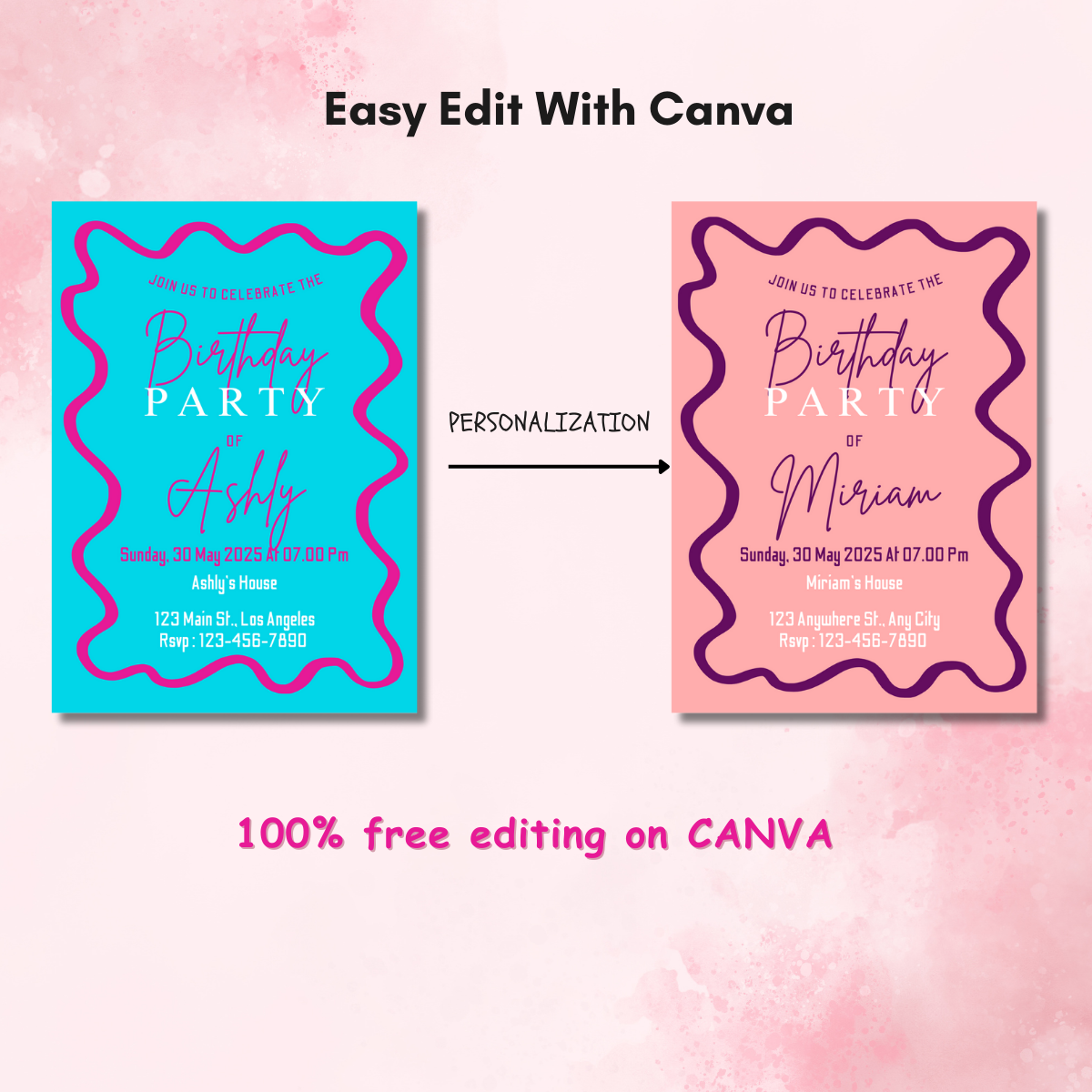 Customize Editable Retro Wavy 70s vibes Birthday Party invitation template