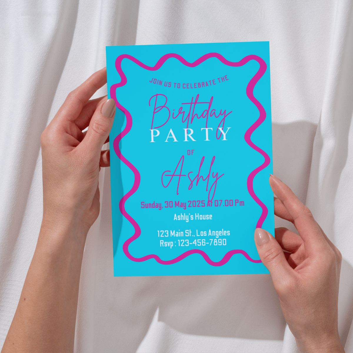 Editable Retro Wavy 70s vibes Birthday Party invitation template 5x7 inches