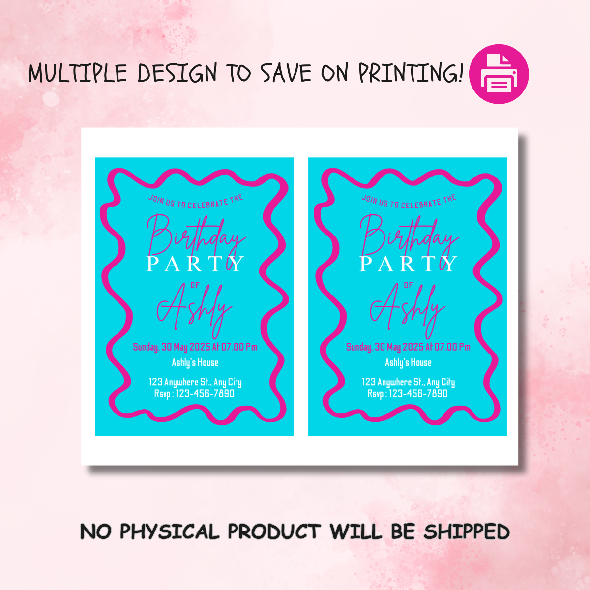 Editable Retro Wavy 70s vibes Birthday Party invitation template - multiple design to save on printing!