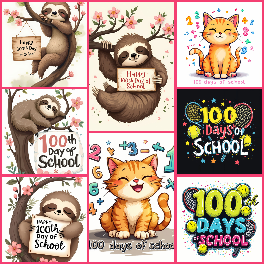 100 days of school, school milestone graphics, classroom celebration designs, 100th day party decor, vibrant school illustrations, educational clip art, teacher resources, playful school designs, student milestone art, festive school graphics