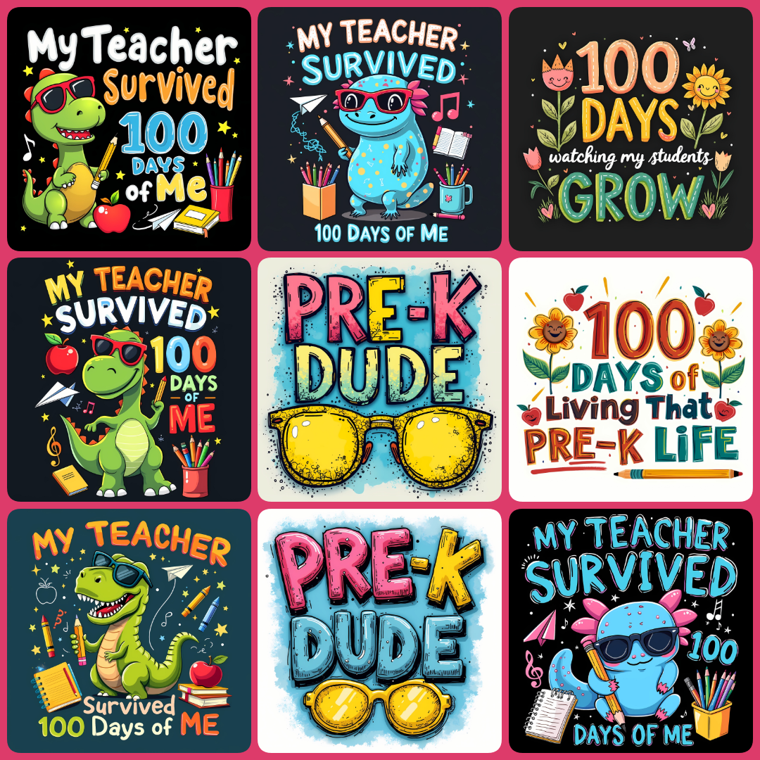 100 days of school, school milestone graphics, classroom celebration designs, 100th day party decor, vibrant school illustrations, educational clip art, teacher resources, playful school designs, student milestone art, festive school graphics