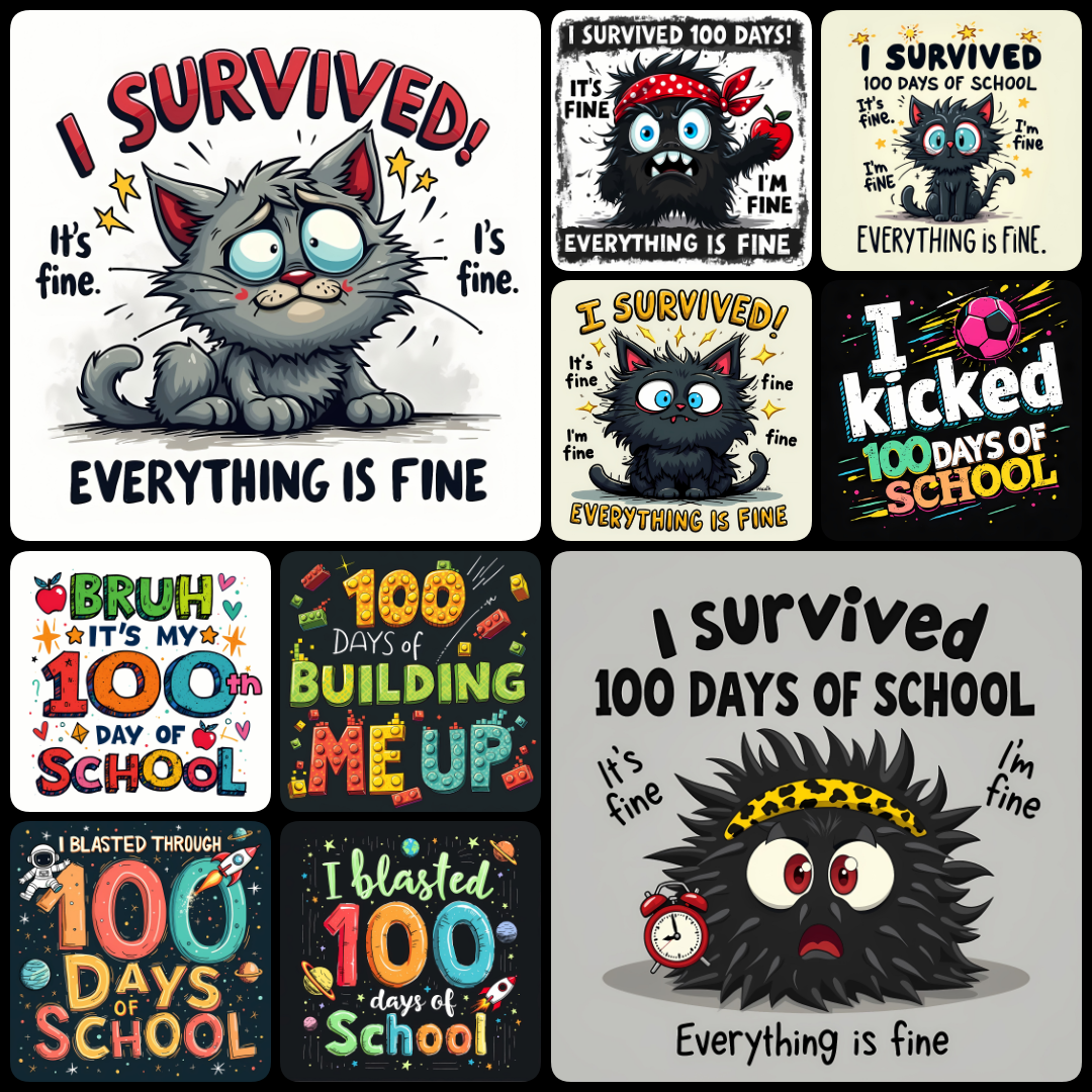 100 days of school, school milestone graphics, classroom celebration designs, 100th day party decor, vibrant school illustrations, educational clip art, teacher resources, playful school designs, student milestone art, festive school graphics