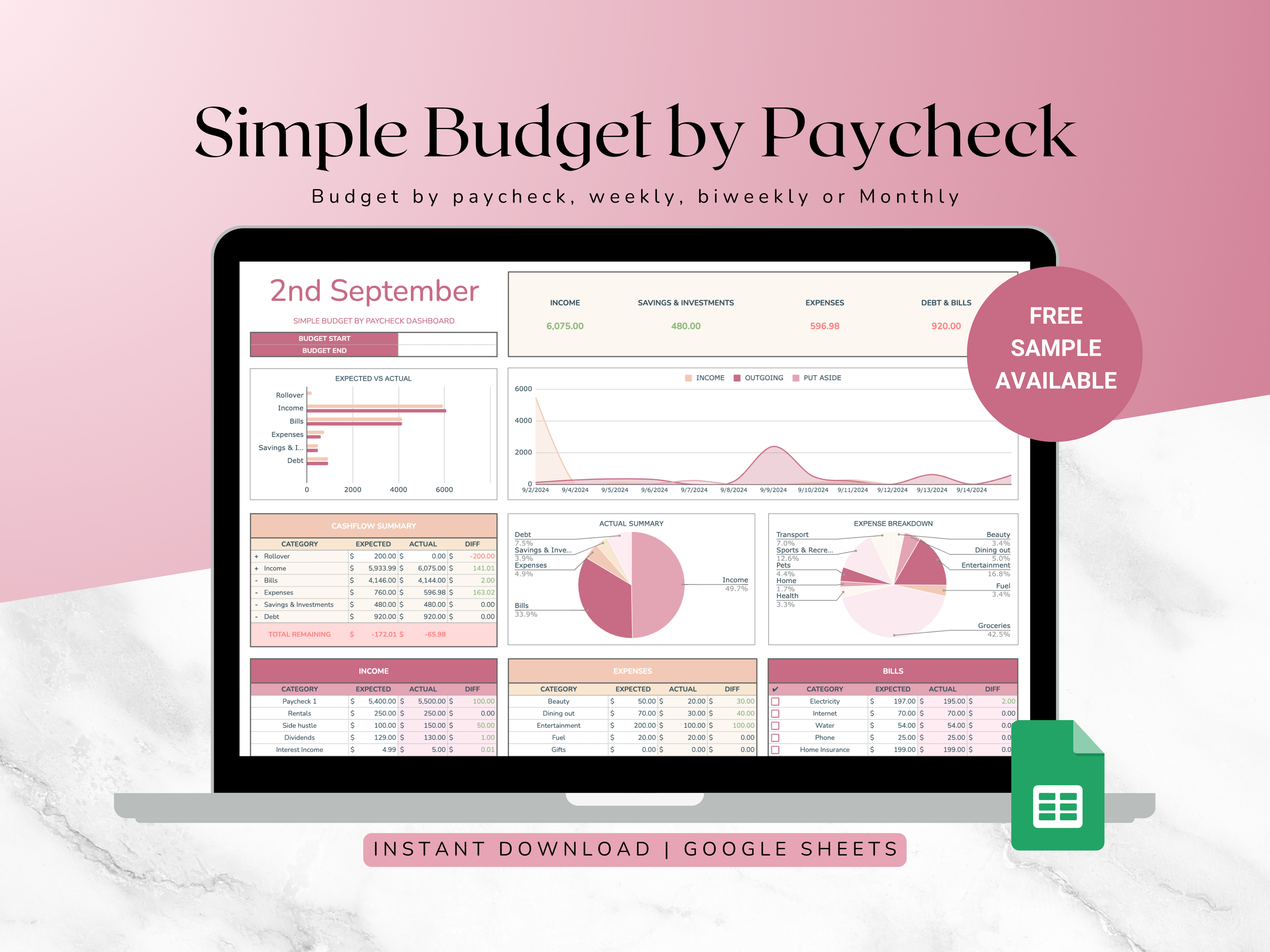 Simple Budget by Paycheck Spreadsheet - Payhip