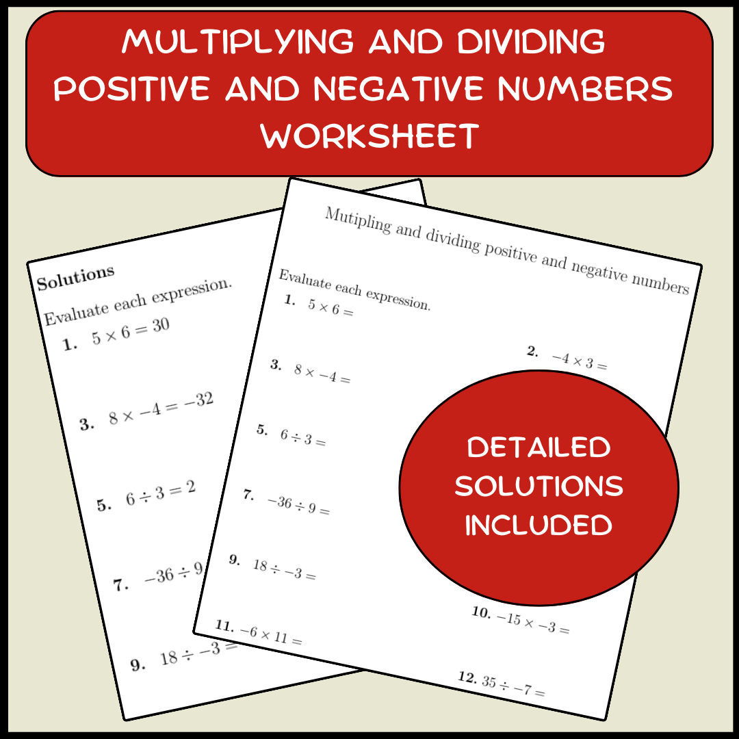 Multiplying And Dividing Positive And Negative Numbers Worksheet