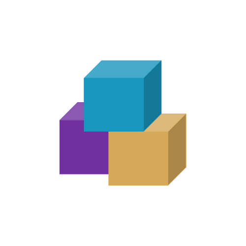 Purple, blue, and yellow stacked boxes meant to represent building blocks (i.e., capacity building).