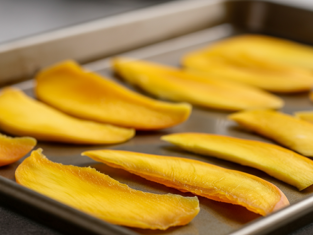 dehydrated mango slices on a food tray