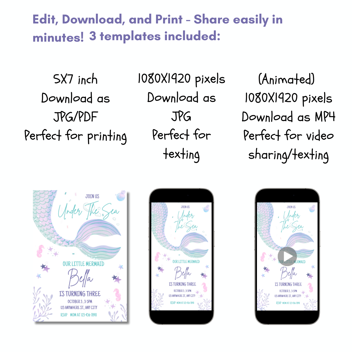 3 templates included - Digital Girls Mermaid Sea Theme