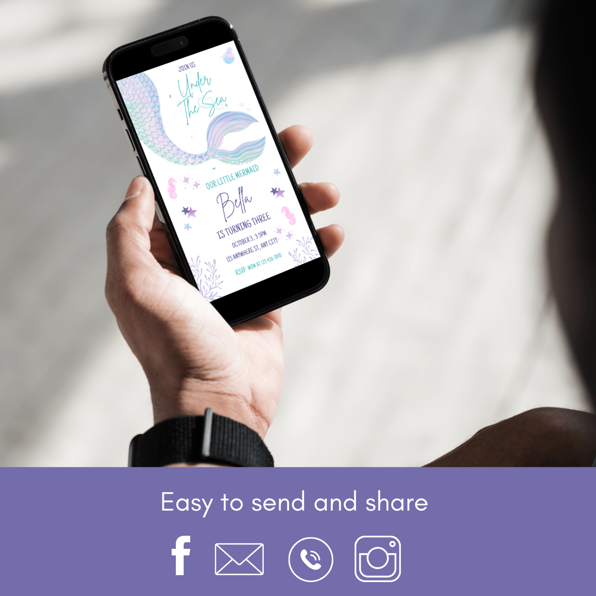 Digital Girls Mermaid Sea Theme - under the sea- share on social media or text message