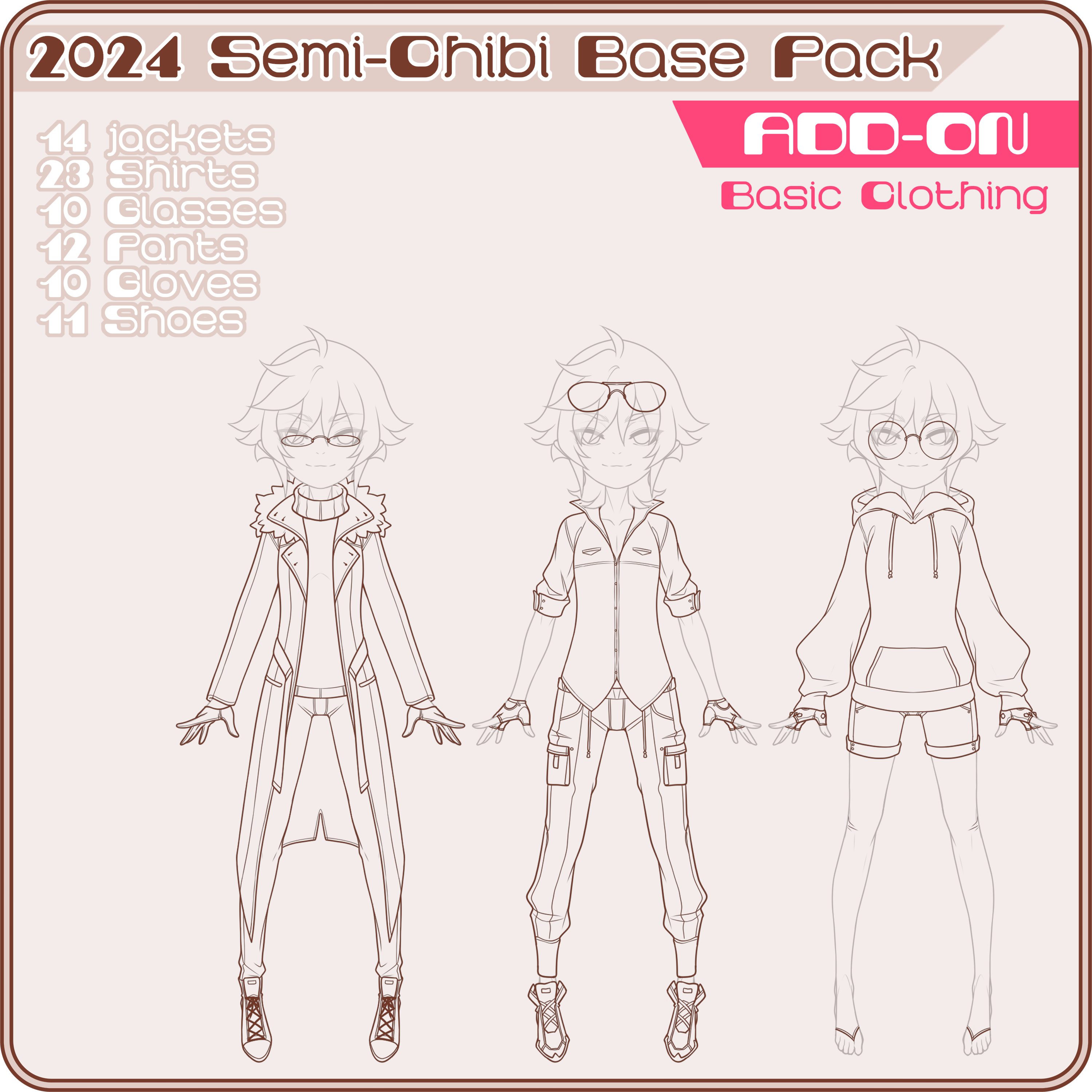 2024 Semi-Chibi Base Pack - Add-On Pack 1: Basic Clothing - Payhip