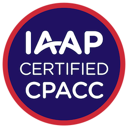 A CPACC badge from the IAAP for accessibility professionals