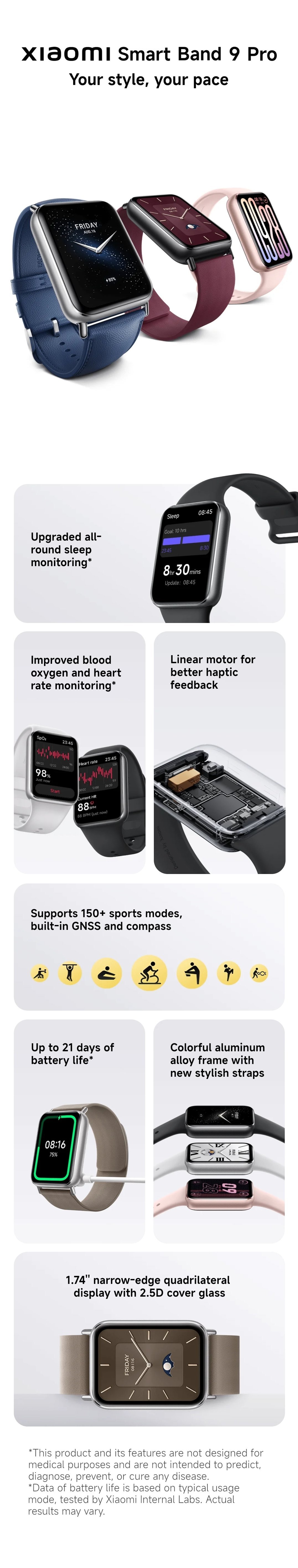 Xiaomi Smart Band 9 Pro Amoled Smart Watch GPS Fitness Tracker