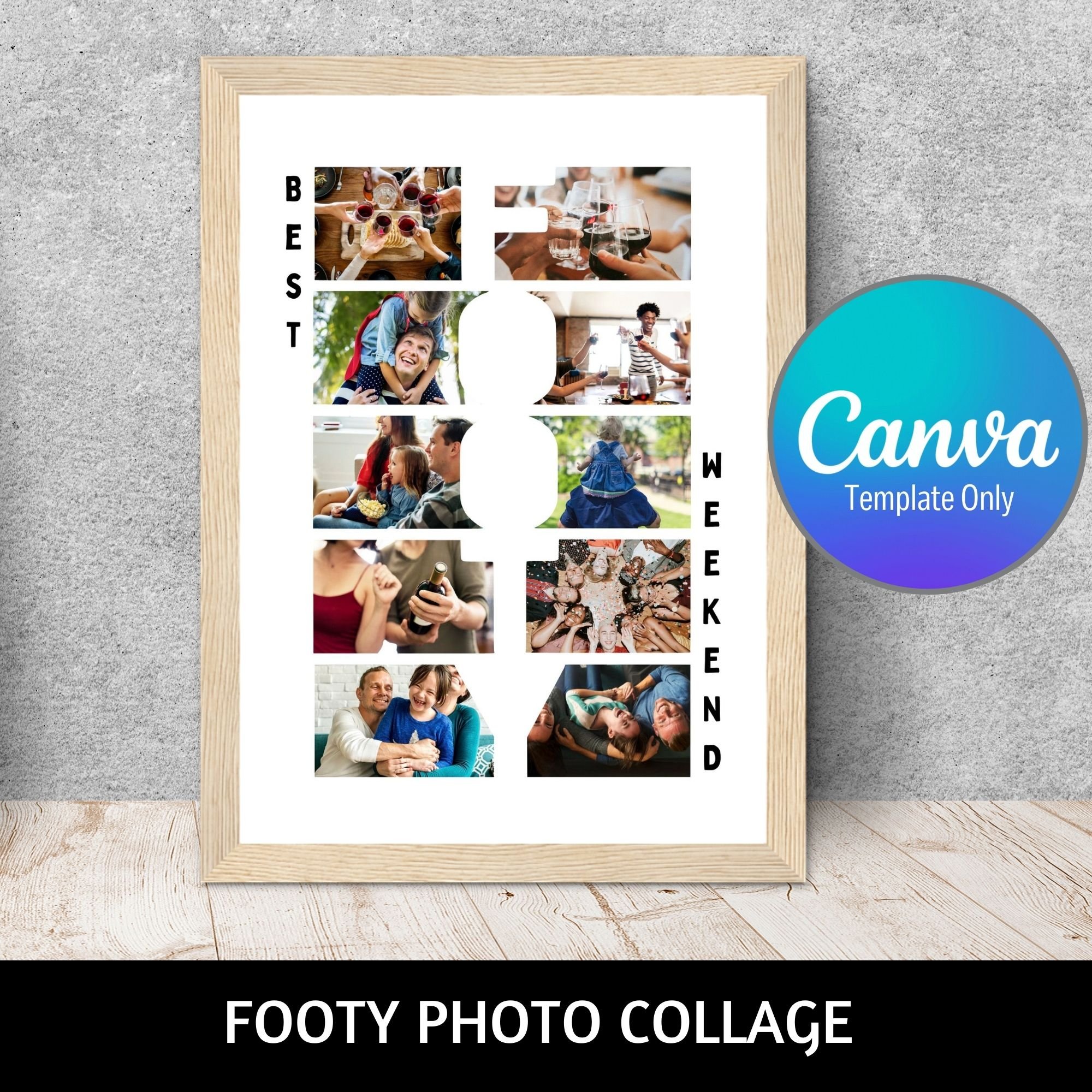 Footy Lovers Photo Collage Frames For 10 Photos, Editable Canva ...