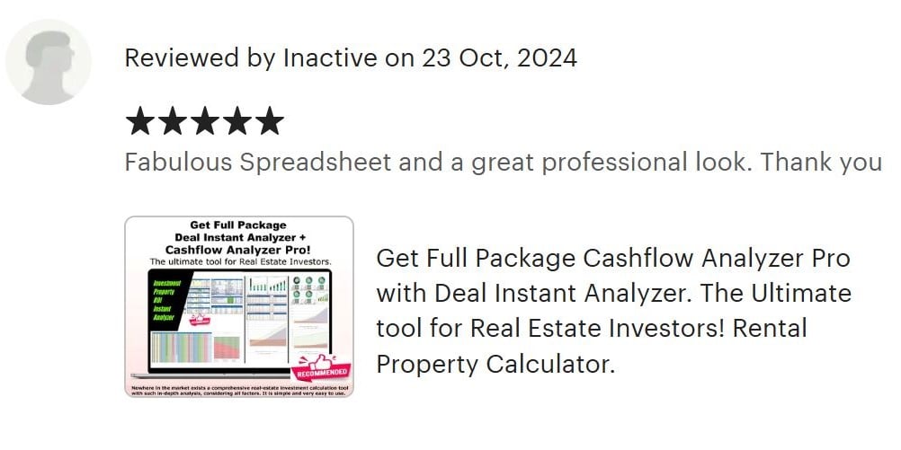 Get Full Package Cashflow Analyzer Pro with Deal Instant Analyzer. The Ultimate tool for Real Estate Investors! Rental Property Calculator. Asset AFC