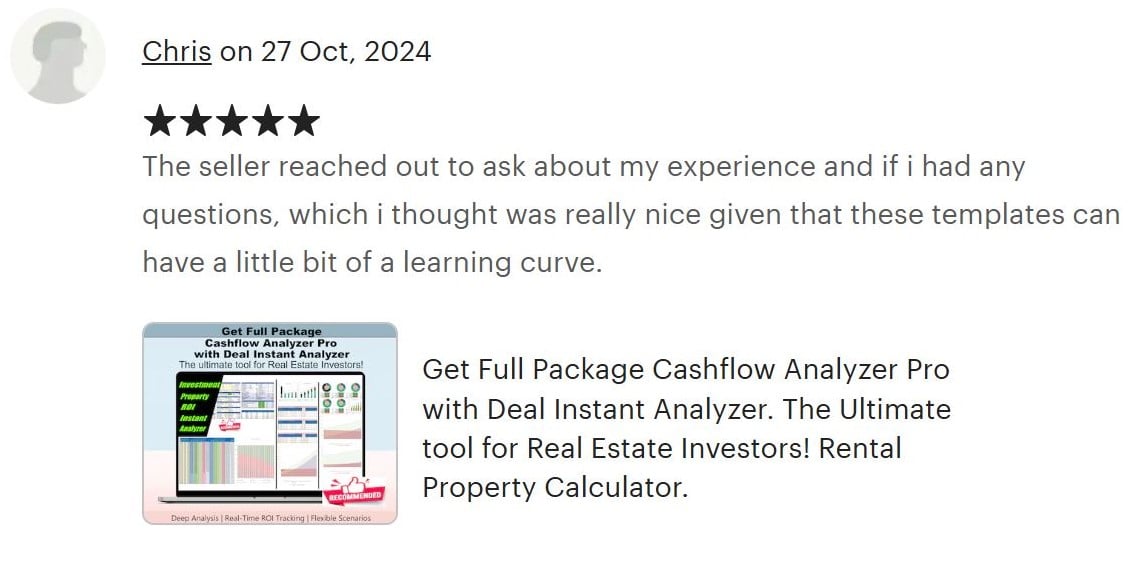 Chris. Get Full Package Cashflow Analyzer Pro with Deal Instant Analyzer. The Ultimate tool for Real Estate Investors! Rental Property Calculator. from AssetAFC.com