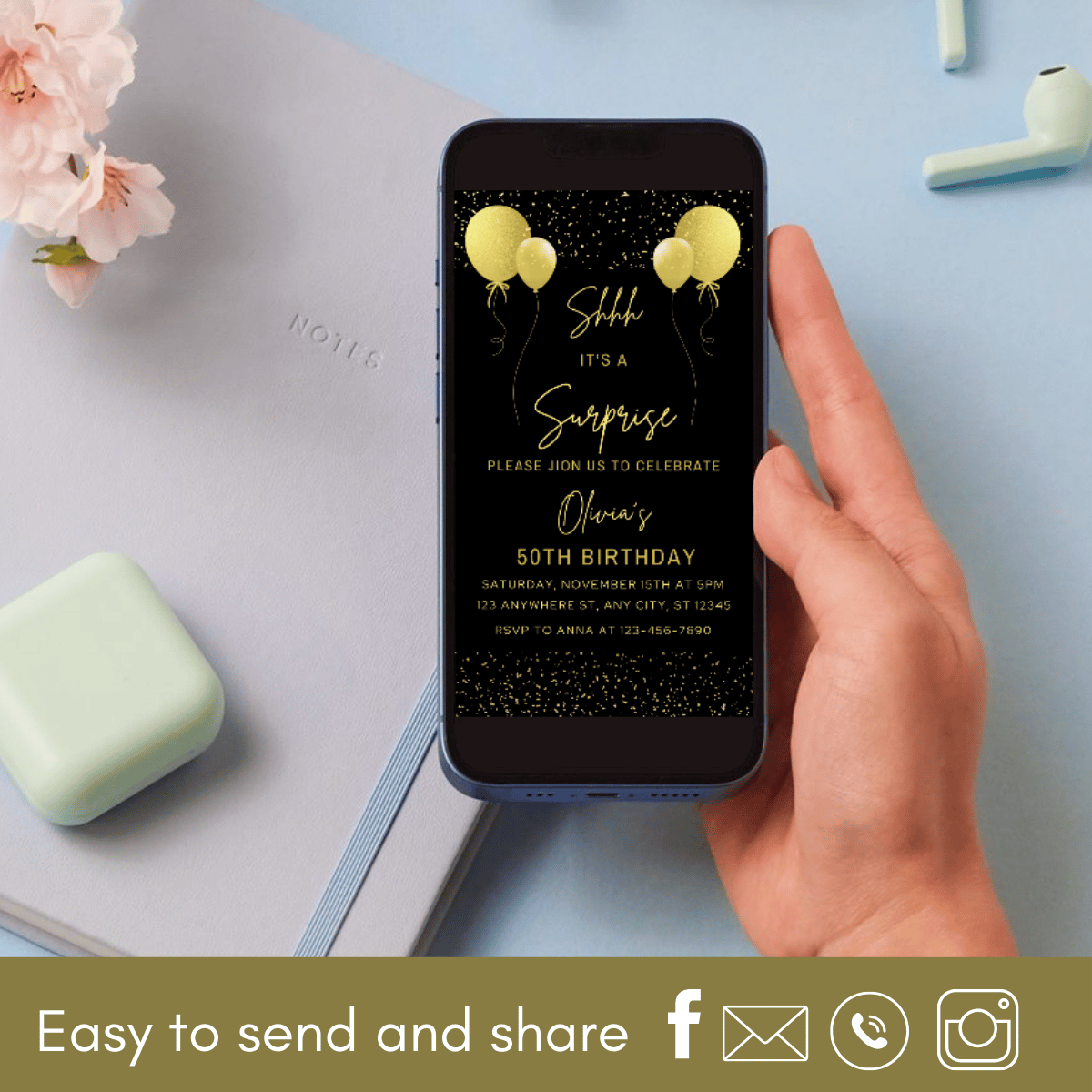 Editable Electronic Surprise Birthday Party Evite Template