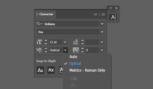 Kerning setting in adobe illustrator