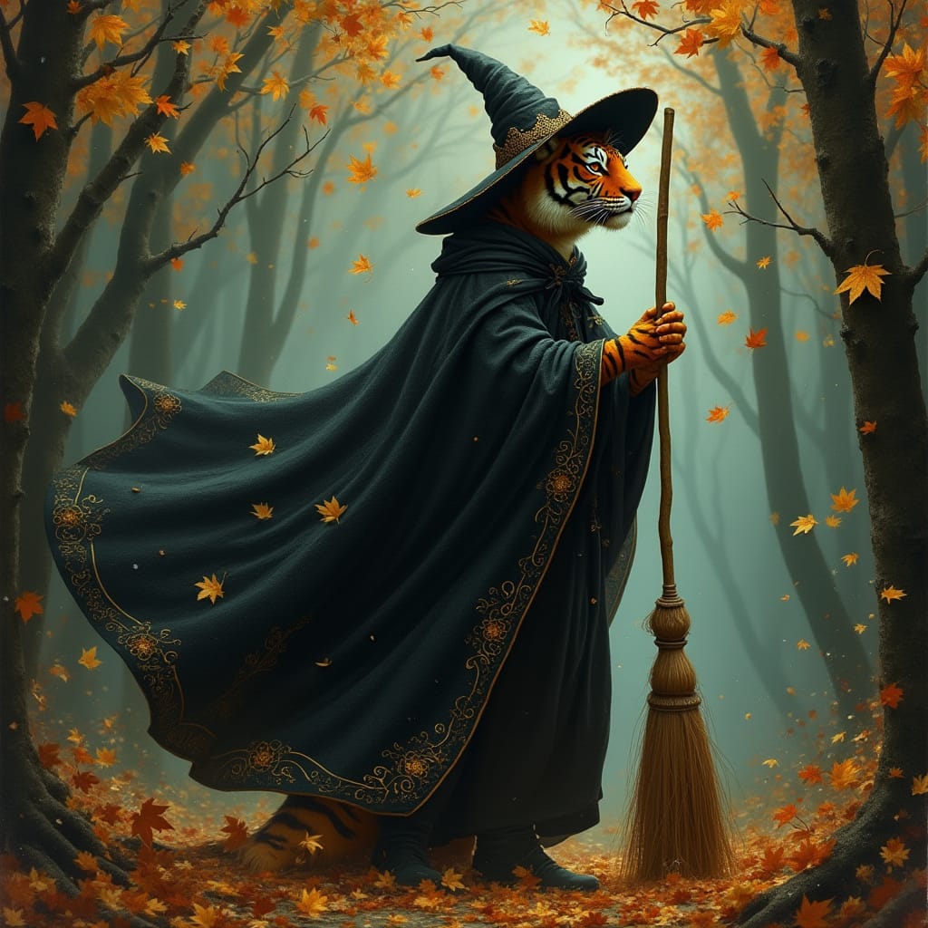 Tiger witch cleaning up