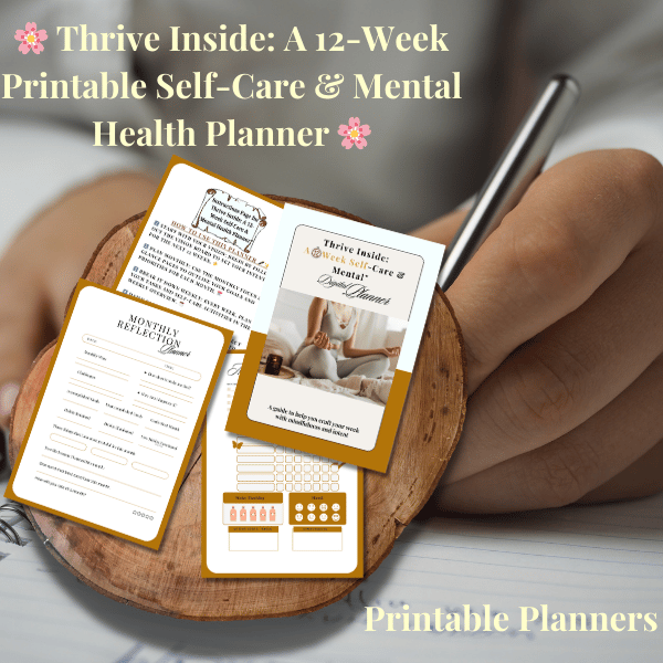 A mockup of 12-week self-care planner with printable pages
