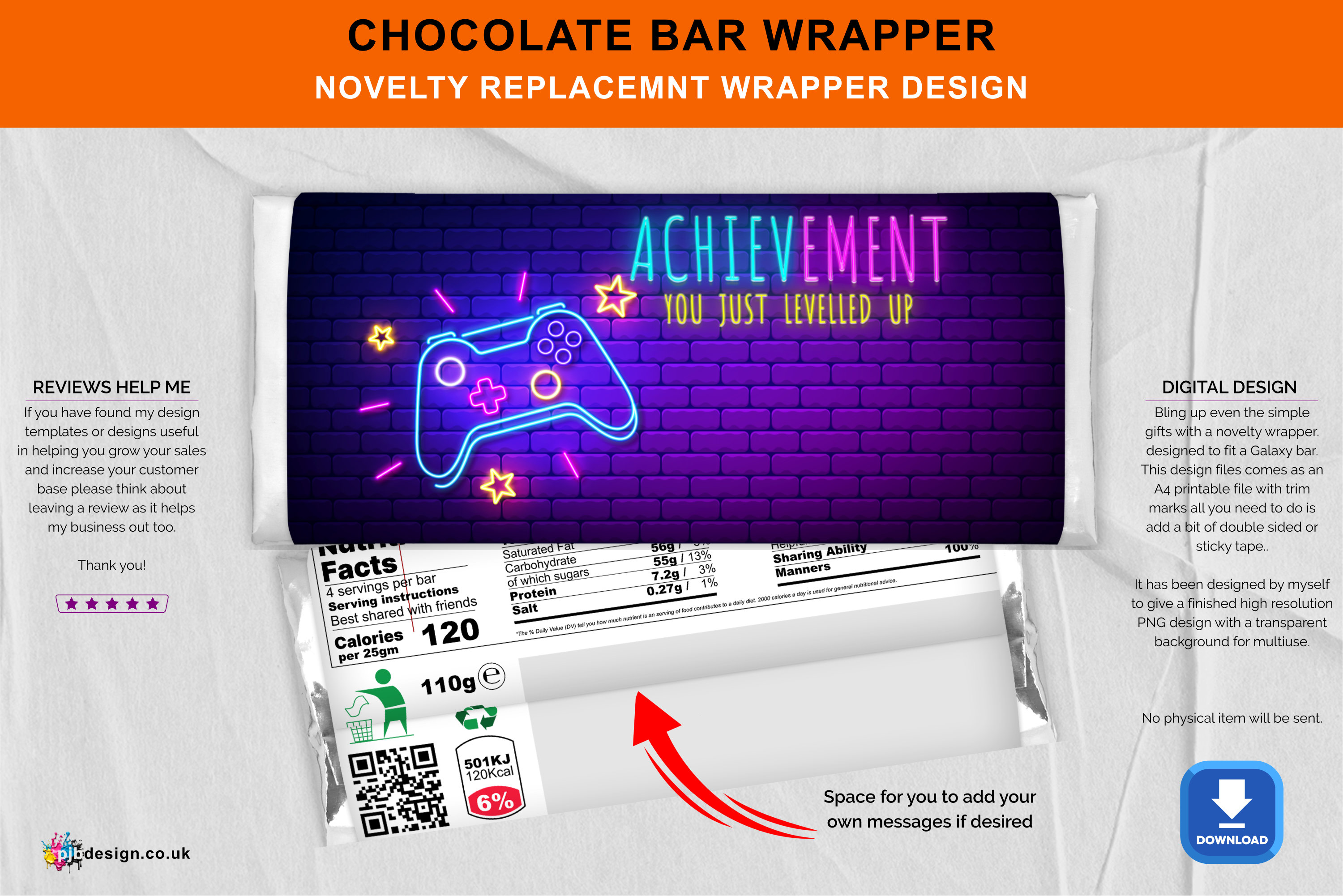 Novelty Chocolate Wrapper For Gamers - Level Up - Payhip